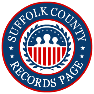 A round red, white, and blue logo with the words 'Suffolk County Records Page' for the state of New York.